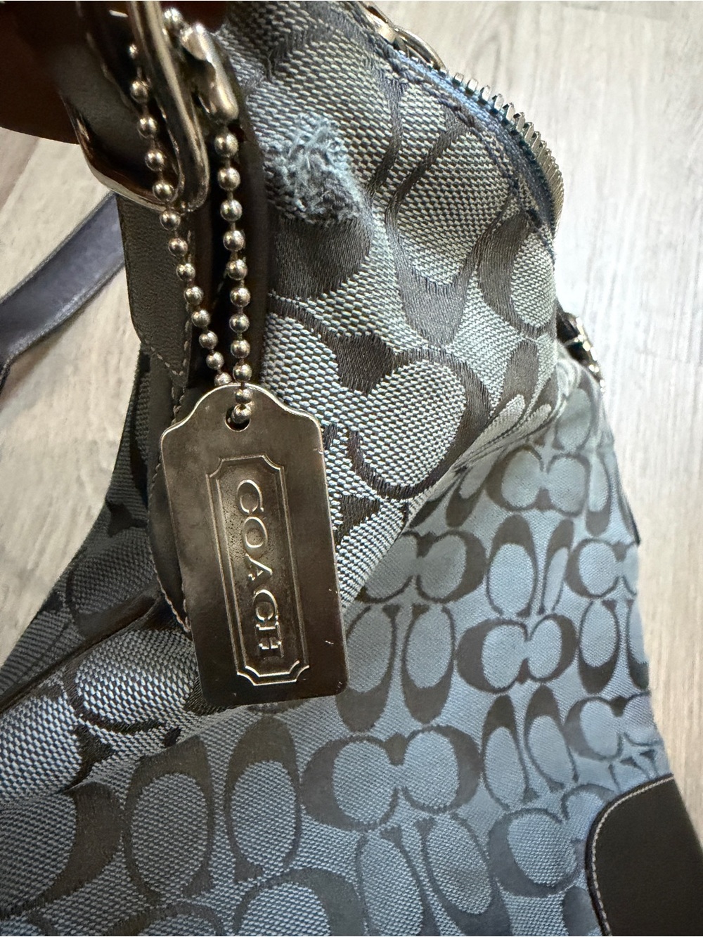 Coach Gray Signature Jacquard Crossbody with Dark Brown Leather Trim - Picture 4 of 11
